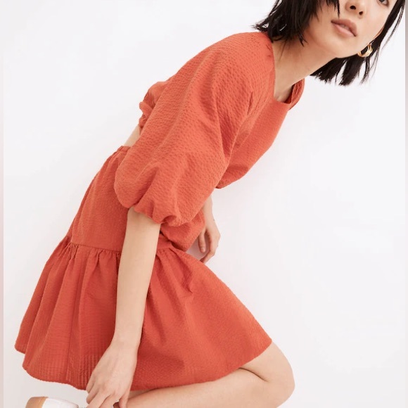 Madewell Dresses & Skirts - Madewell Seersucker Puff-Sleeve Cutout Mini Dress Size XXL